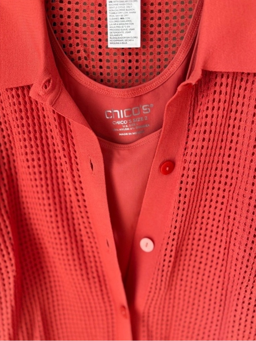 EUC Chico's Open Knit Button-Up Cardi & Tank Top SZ 2 (L/12) Coral/Burnt Orange - Picture 14 of 16